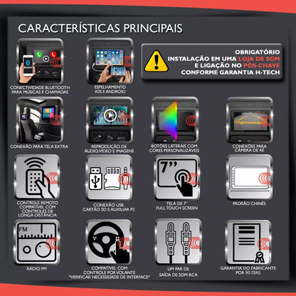 Multimidia Mp5 7 polegadas 2din Usb Bluetooth Controle H-tech HT-5023